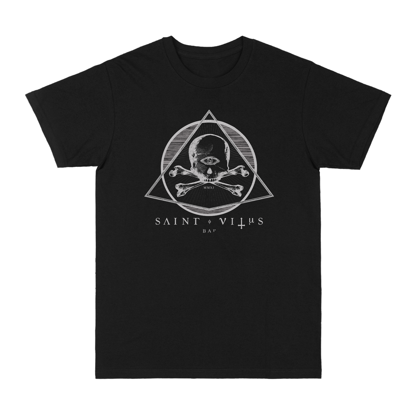 Official Saint Vitus Merchandise. Black 100% cotton unisex t-shirt with a classic fit featuring the iconic Saint Vitus logo.